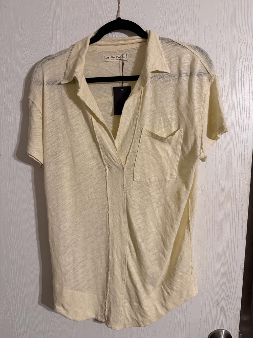 Free People We The Free Ivory Slub Knit Raw Edge Tee NWT XS